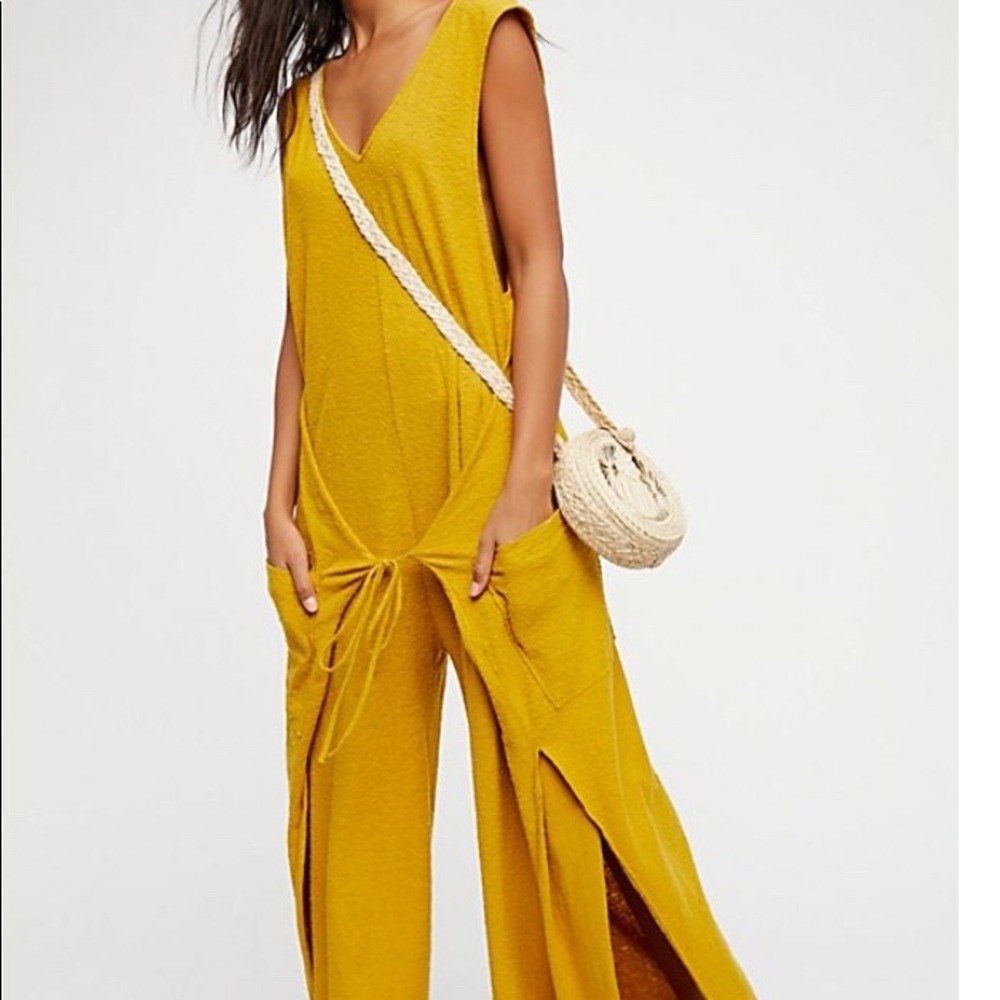 free people numero uno jumpsuit mustard